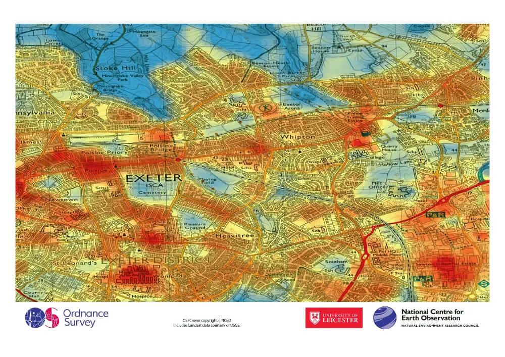 Heat map of Exeter from the Ordnance Survey