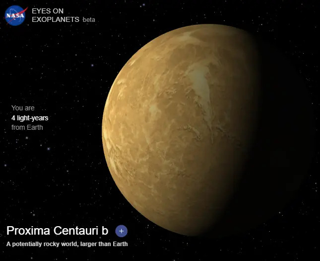 An image of Proxima Centauri b from Nasa. A potentially rocky world, larger than Earth, and 4 light-years away.